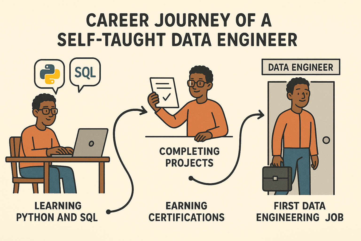Self-taught data engineer building data pipelines without a computer science degree using Python and SQL