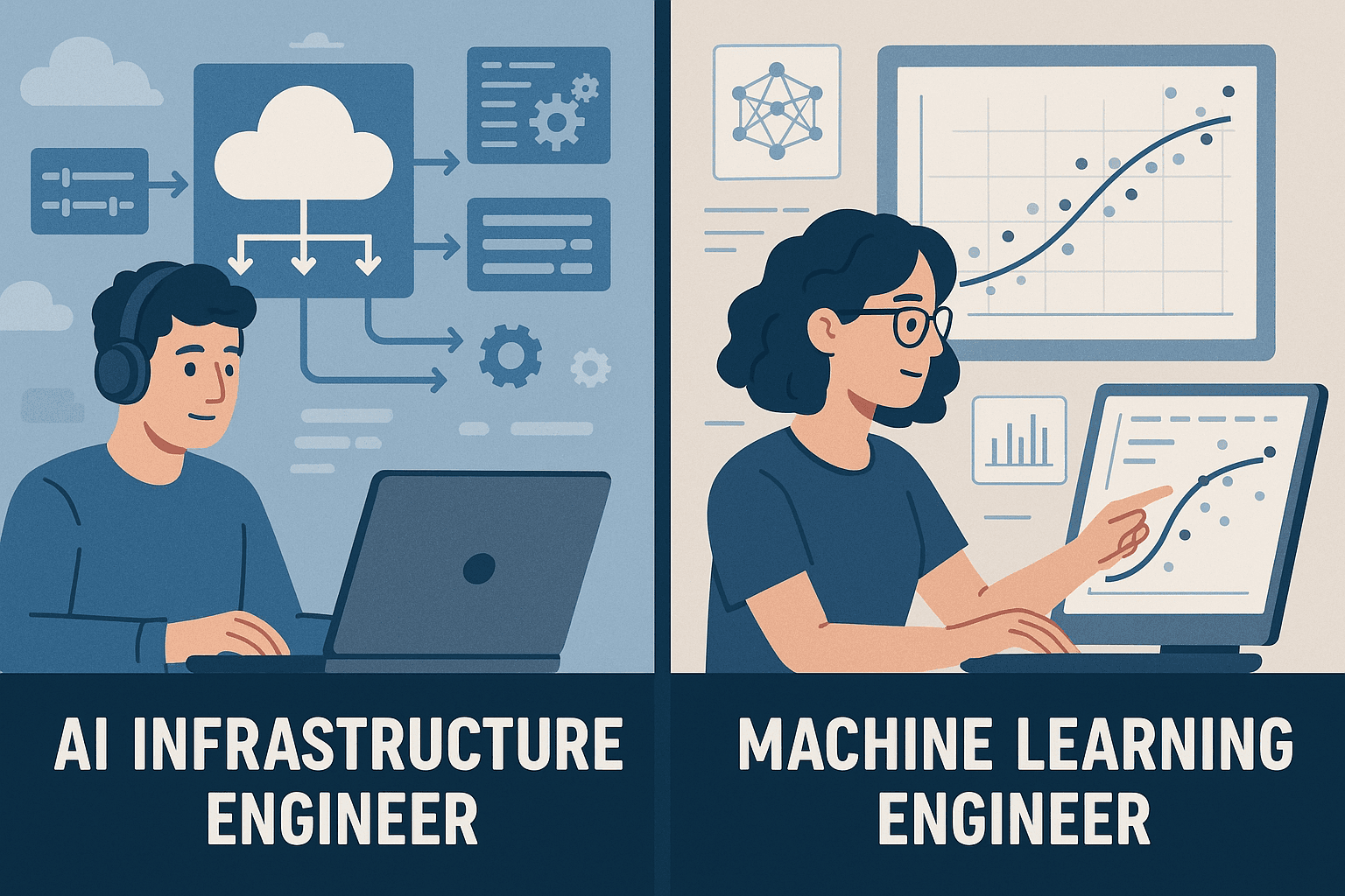 Side-by-side salary comparison chart of AI Infrastructure Engineers and Machine Learning Engineers in the U.S. for 2025