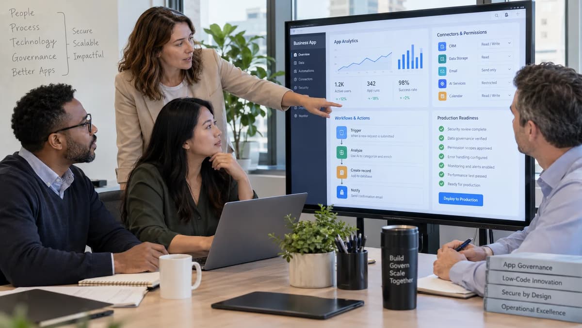 Business app builders and IT governance teams reviewing an Amazon Quick application, connector permissions, and production-readiness checklist