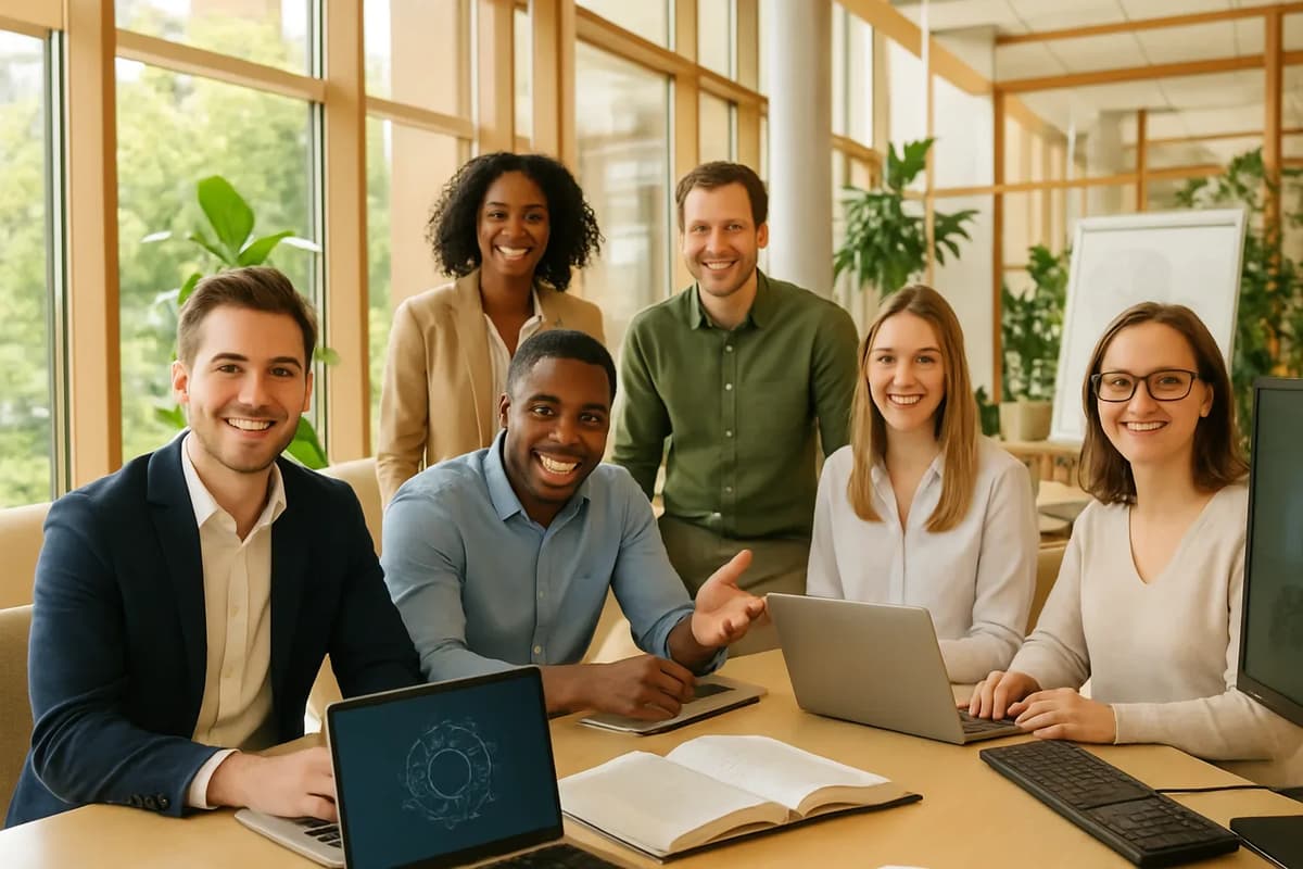 A job seeker preparing for an interview with notes and a laptop.