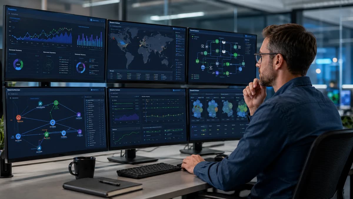 Cloud architect monitoring multi-region infrastructure and resilience dashboards for cell-based architecture