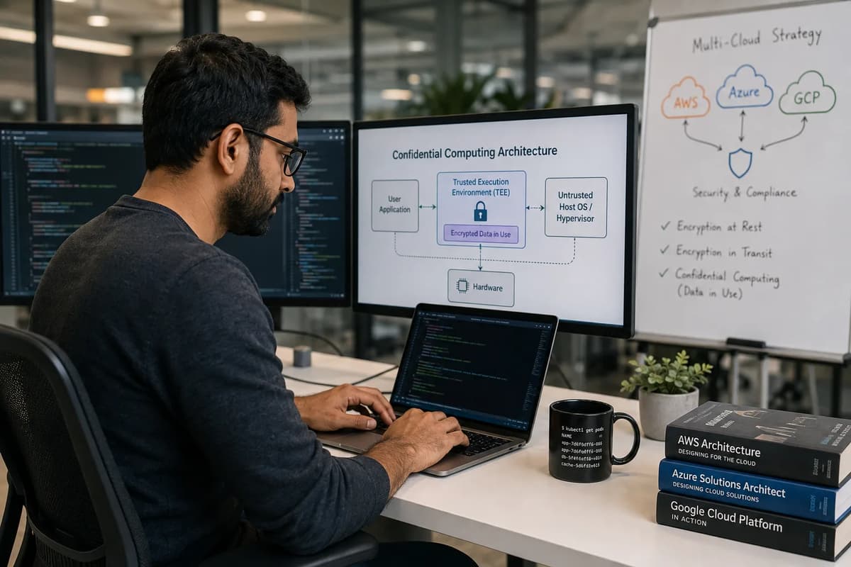 Cloud engineer working on a confidential computing architecture across AWS, Azure, and Google Cloud.