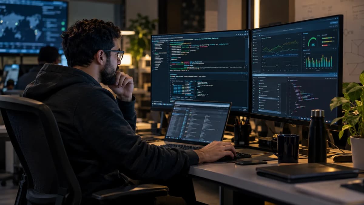 DevOps engineer validating curl HTTP health checks, redirects, and API responses on multiple monitors