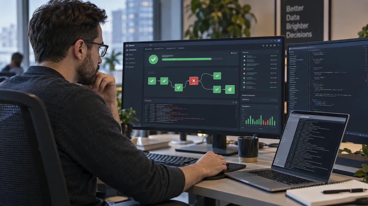 Data engineer reviewing an Airflow DAG with a failed task and a successful run status