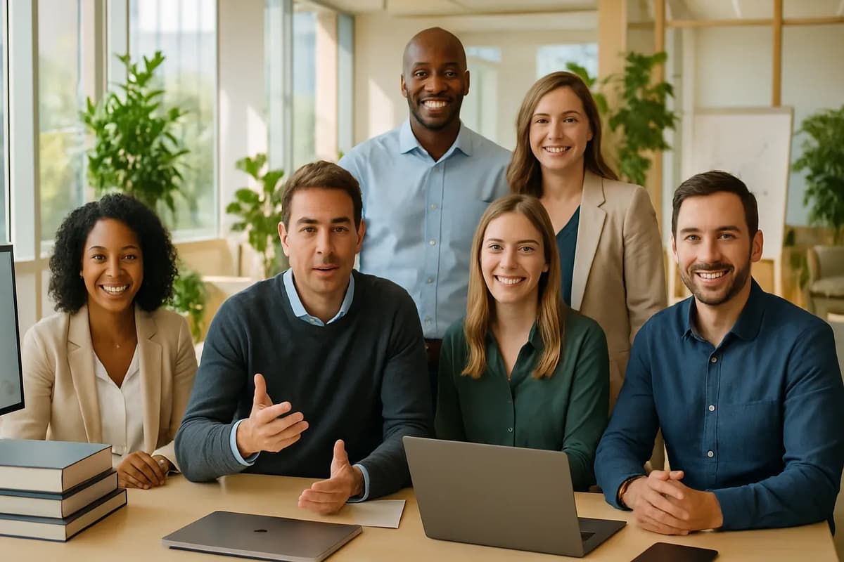An instructor leads an online class with engaged students participating through video calls.