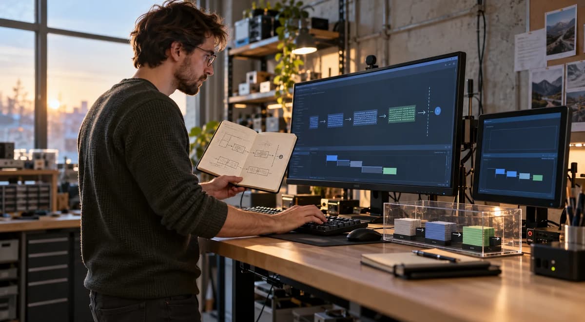 Java developer reviewing InputStream read logic, EOF handling, and test results at a workstation
