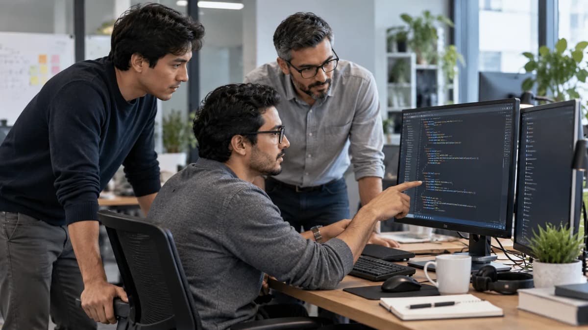 Frontend developer reviewing JavaScript sparse-array tests and required-slot validation on a desktop monitor.