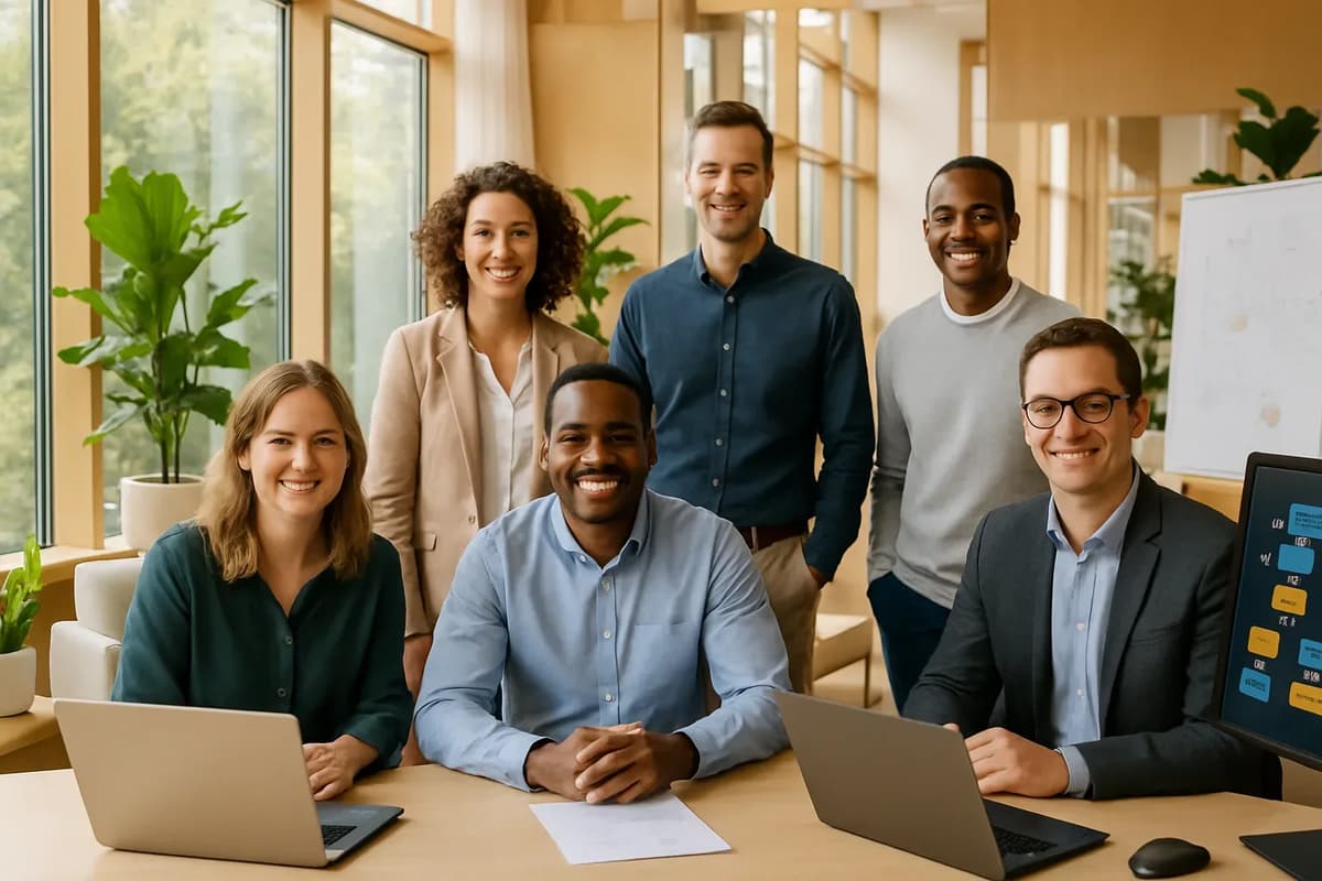 A Microsoft team discusses the future of AI projects in a conference room.