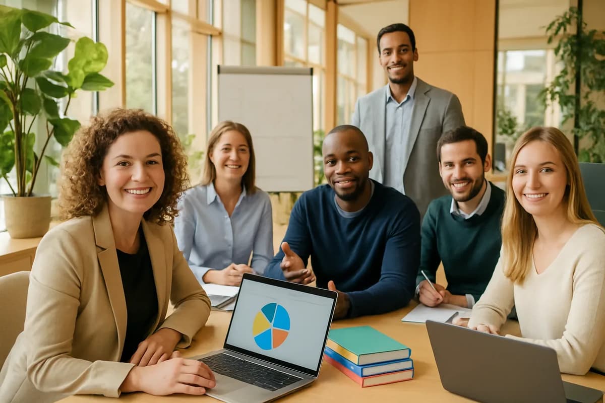An online instructor teaching a live class with engaged students.