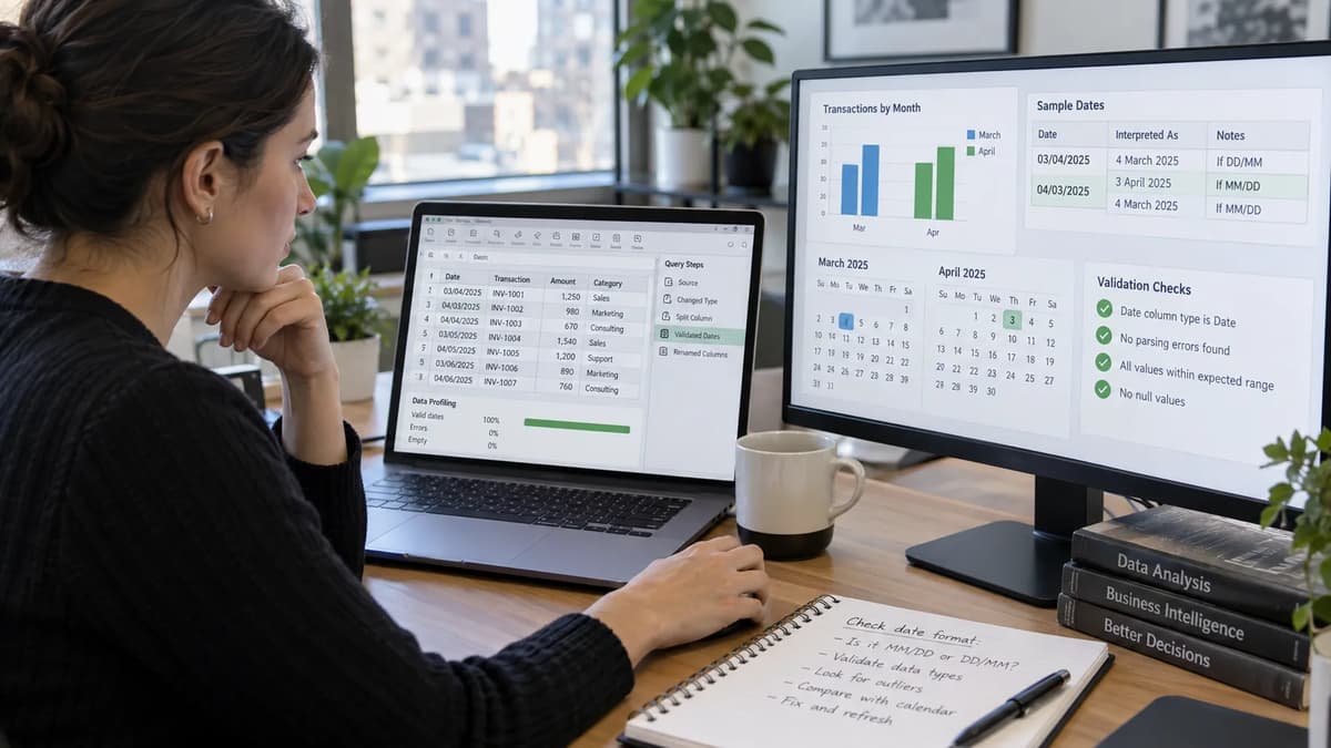 BI analyst validating Power Query date formats to prevent day and month swaps in Power BI