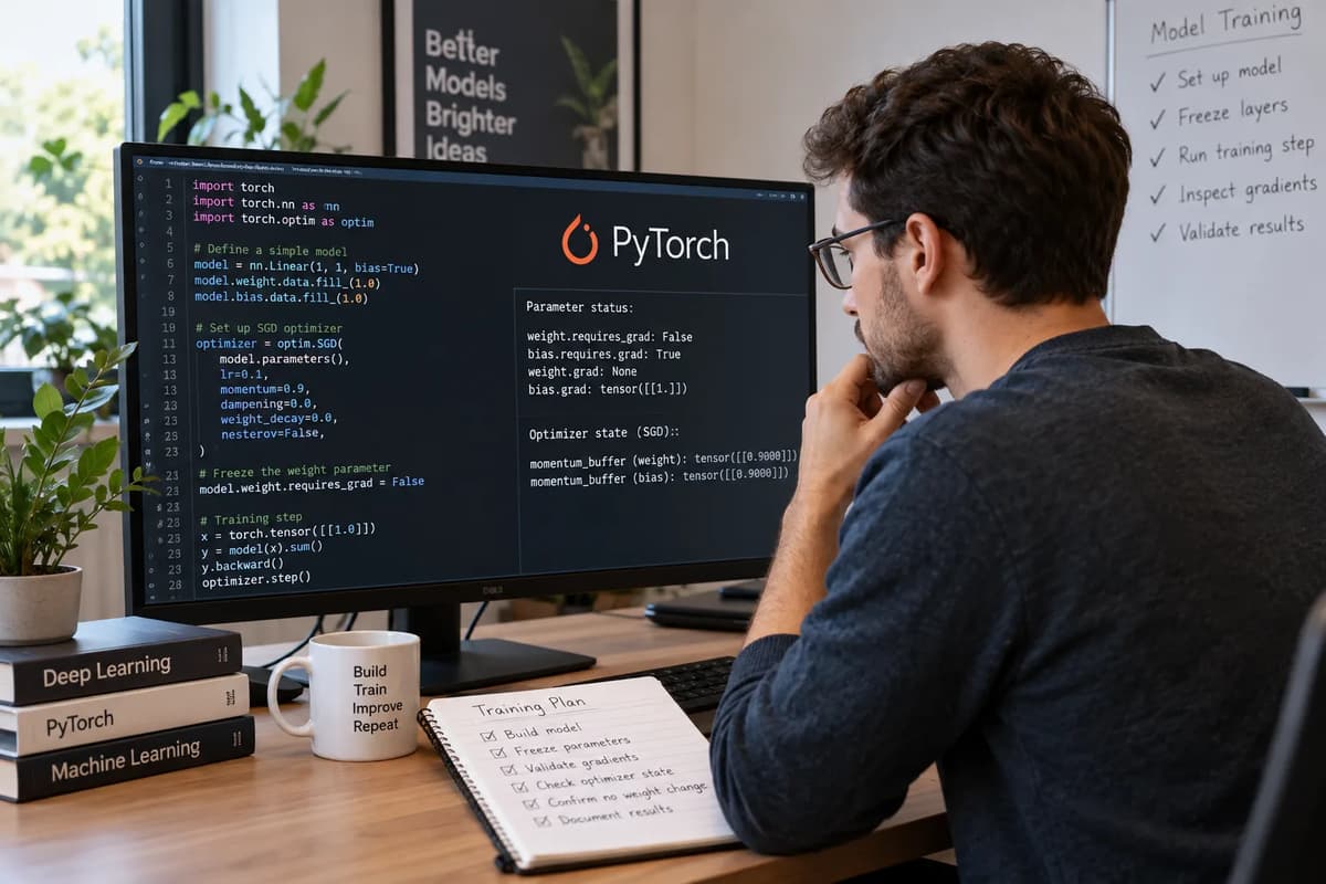 Machine learning engineer auditing frozen PyTorch weights and SGD momentum state