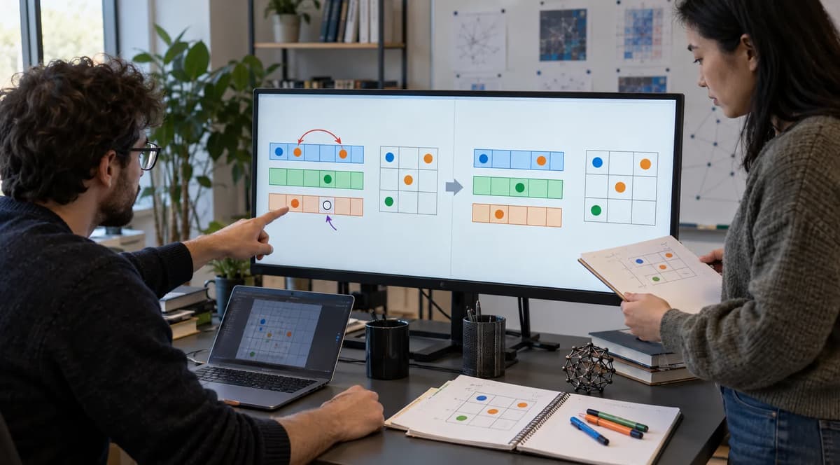 Two numerical software engineers compare raw and canonicalized CSR sparse-matrix storage during a SciPy nonzero-count audit.