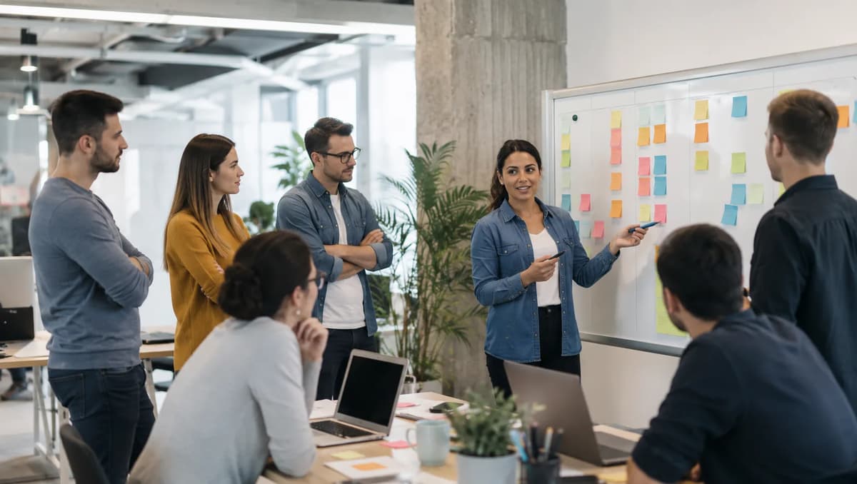 Scrum Master facilitating an Agile sprint planning session with a development team