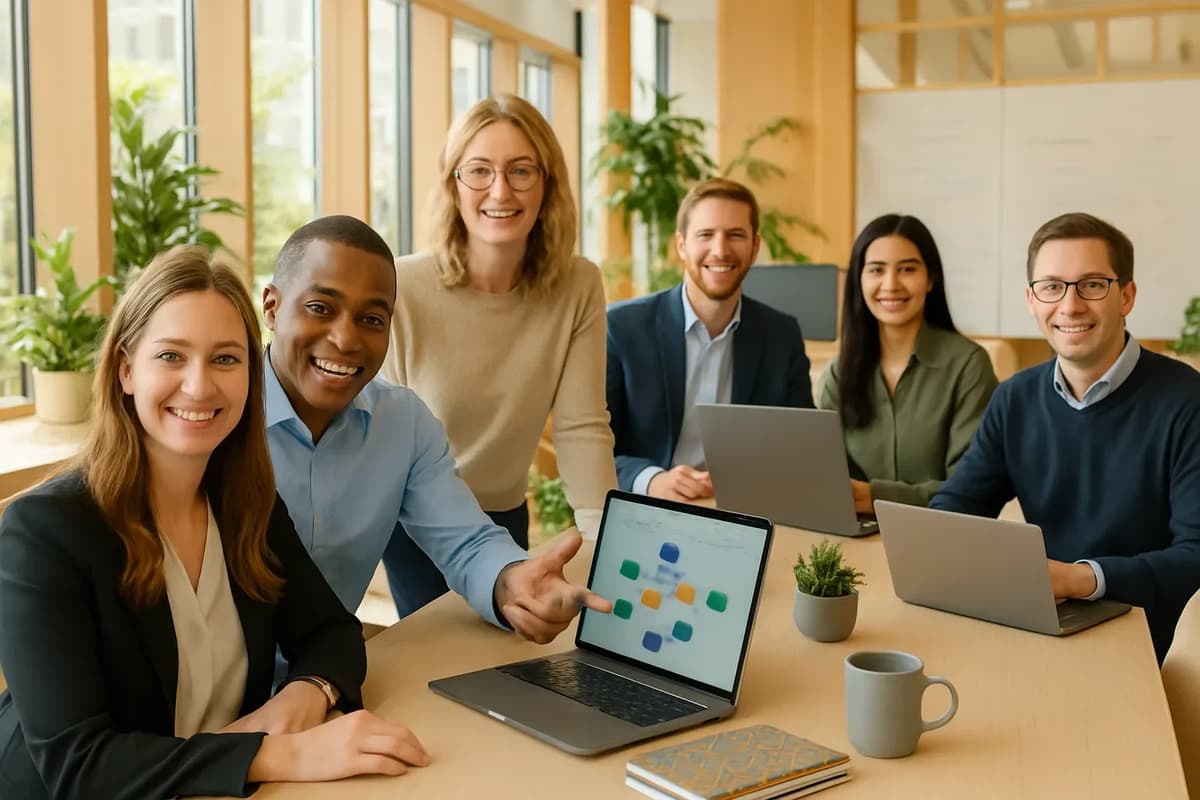 A young professional presenting their project portfolio during a meeting.