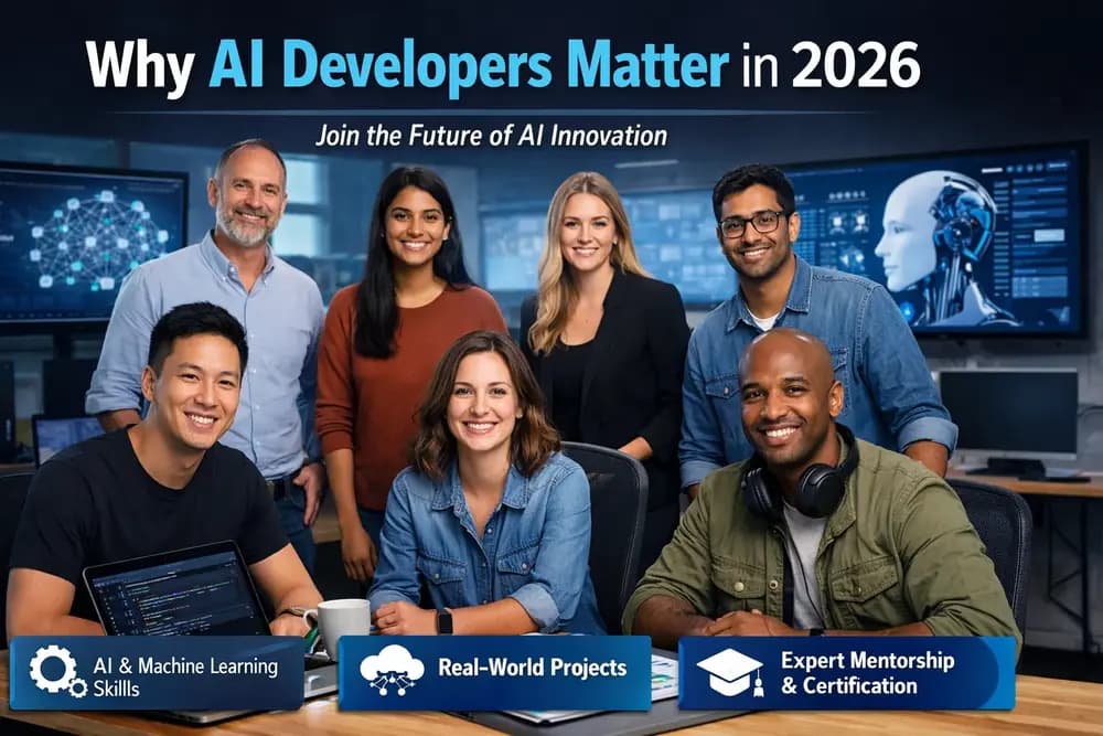 Diverse AI developers working together on real-world artificial intelligence projects in 2026 at Refonte Learning