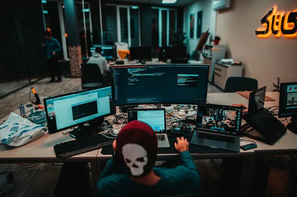 Cloud security operations engineer monitoring multiple screens, using AI-driven tools to detect threats and protect cloud infrastructure in a modern SecOps environment.