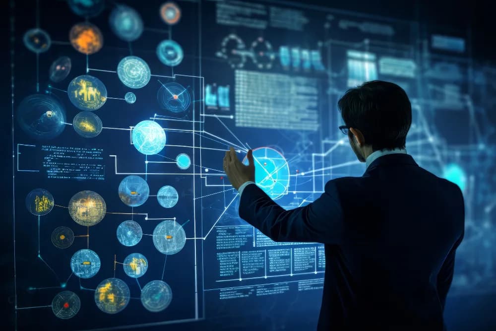 A team of data scientists and machine learning engineers collaborating on data analysis and model deployment, showcasing the power of data-driven innovation.