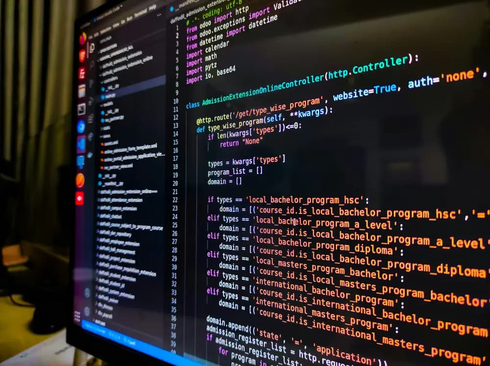 Close-up of a computer screen displaying source code in a development environment, highlighting cloud application logic and backend programming.