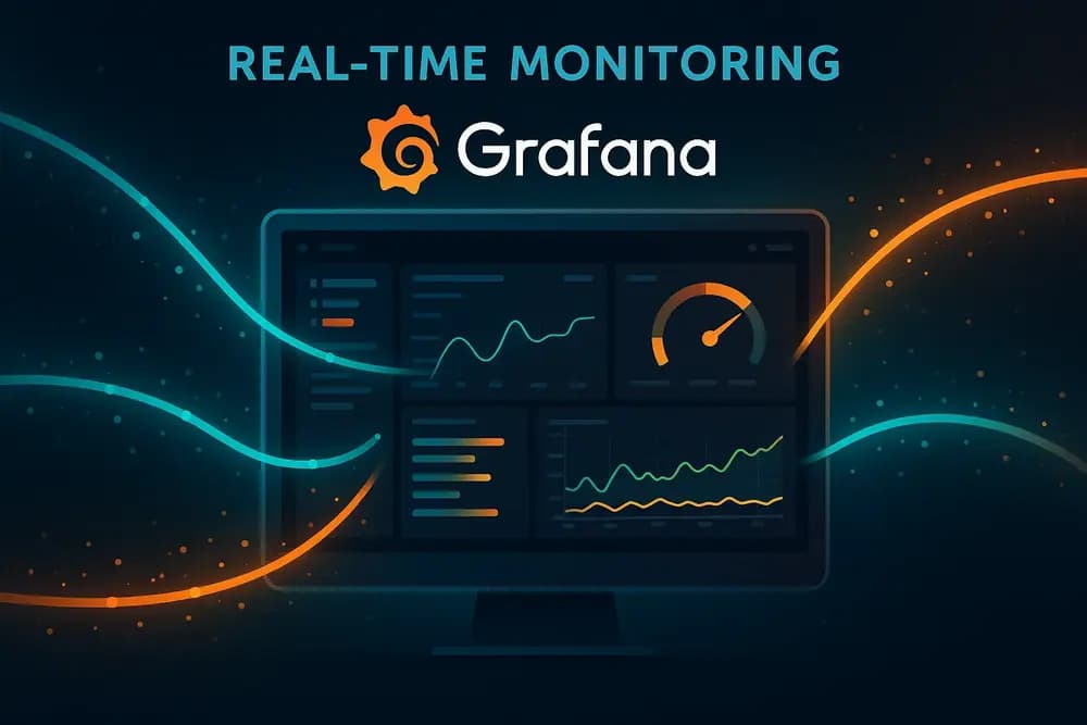Workflow diagram showing Grafana pulling metrics from Prometheus and sending real-time alerts