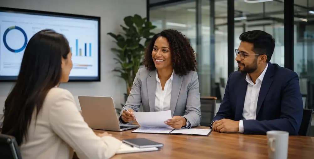 HR professionals interviewing a candidate during a human resource management meeting in a modern office