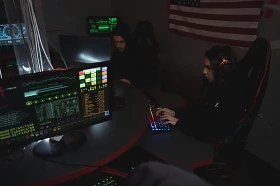 High-level security analysts monitoring live cyber threats in a SOC environment, using modern dashboards and collaborative tools.